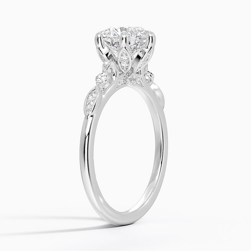 IGI Certified Lab Grown Diamond Engagement Ring Round Brilliant Vintage Floral Side Stone Ring - Image 2