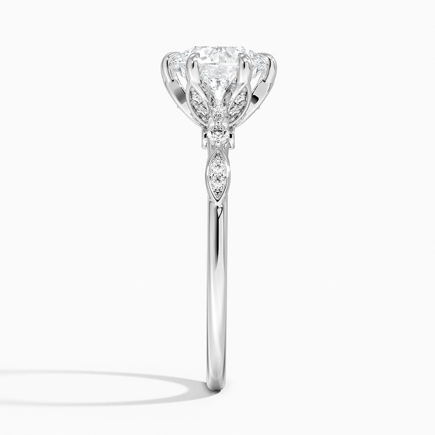 IGI Certified Lab Grown Diamond Engagement Ring Round Brilliant Vintage Floral Side Stone Ring - Image 3