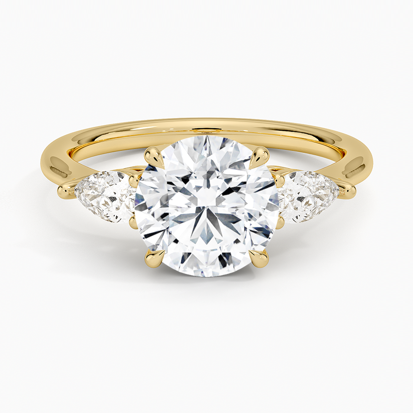IGI Certified Lab Grown Diamond Engagement Ring Round Brilliant Three Stone Ring With Pear Side Diamonds - Image 4