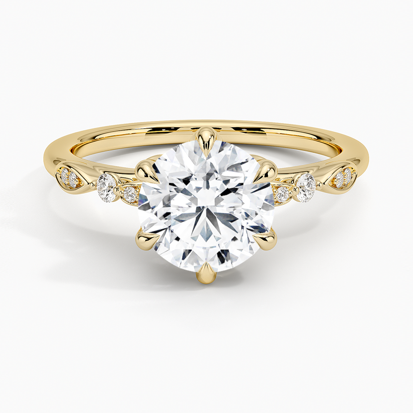 IGI Certified Lab Grown Diamond Engagement Ring Round Brilliant Vintage Floral Side Stone Ring - Image 4