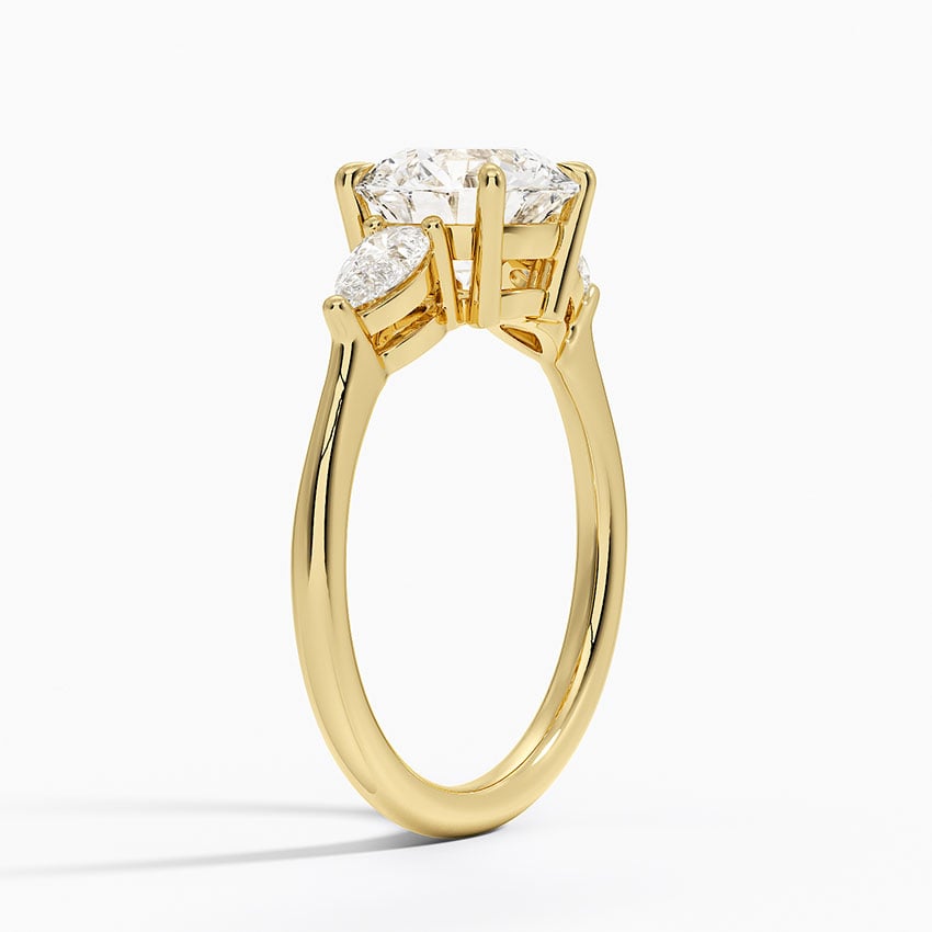 IGI Certified Lab Grown Diamond Engagement Ring Round Brilliant Three Stone Ring With Pear Side Diamonds - Image 5
