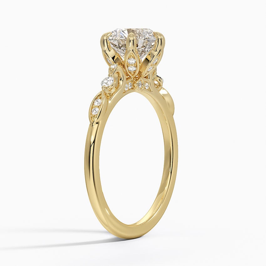 IGI Certified Lab Grown Diamond Engagement Ring Round Brilliant Vintage Floral Side Stone Ring - Image 5